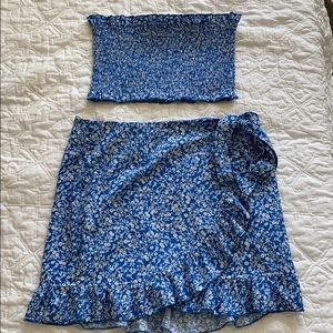 2 piece Blue Floral Babydoll Outfit